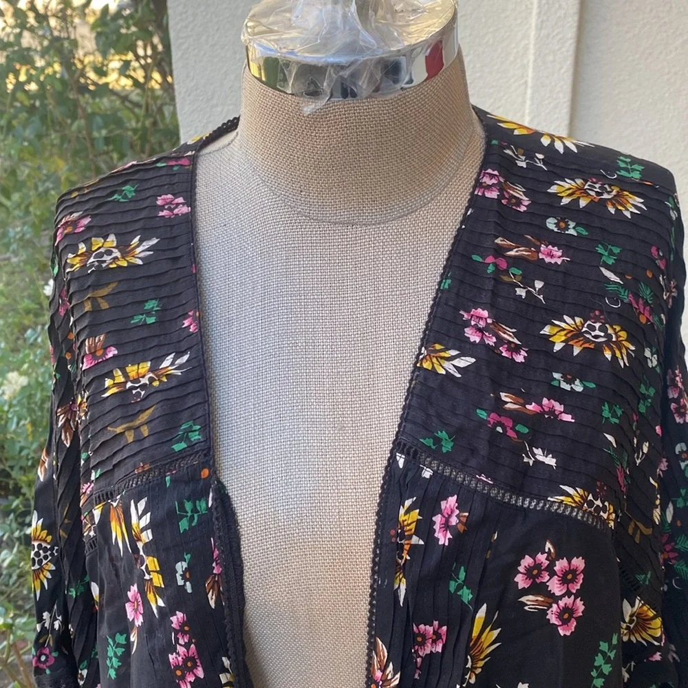 Anthropologie black floral kimono pintucked robe style dress/coverup. Worn once
